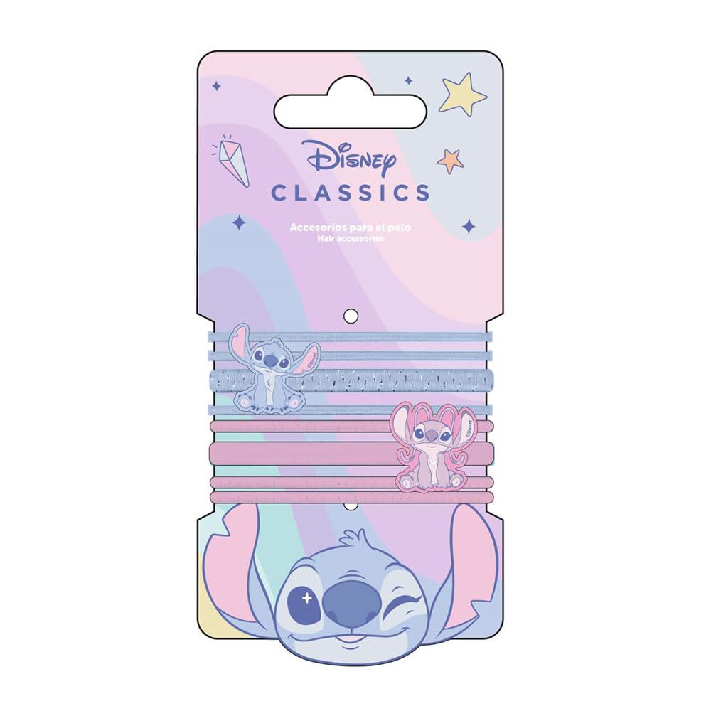Disney Stitch Hair Elastic for Girls and Women, Hair Ties Ponytail Holders with Stitch Charm - 8 Pcs