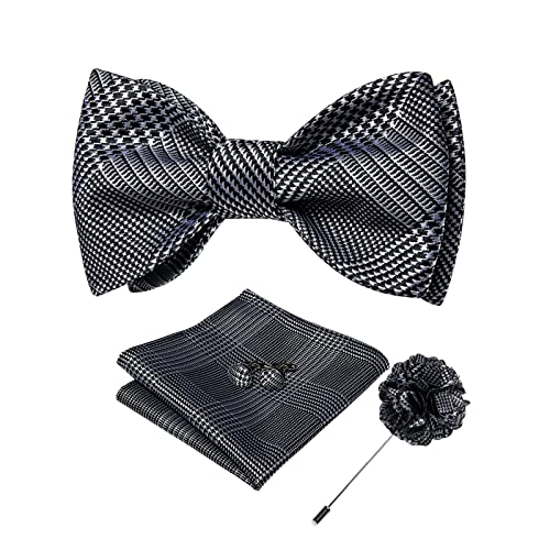 Image of DiBanGu Paisley Bow Ties for Men Silk Self Tied Bowtie and Pocket Square Cufflinks with Lapel Pin for Wedding Party