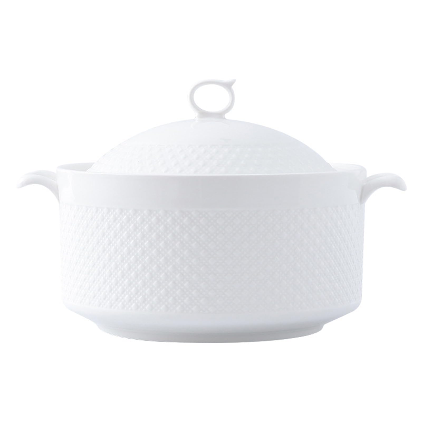 Ceramic Soup Pot With Glass Lid for Restaurant Home Kitchen Decoration Porcelain Serving Tureen Soup, Suitable for Microwave, Oven, Dishwasher,White Porcelain (9inch-3.6L)