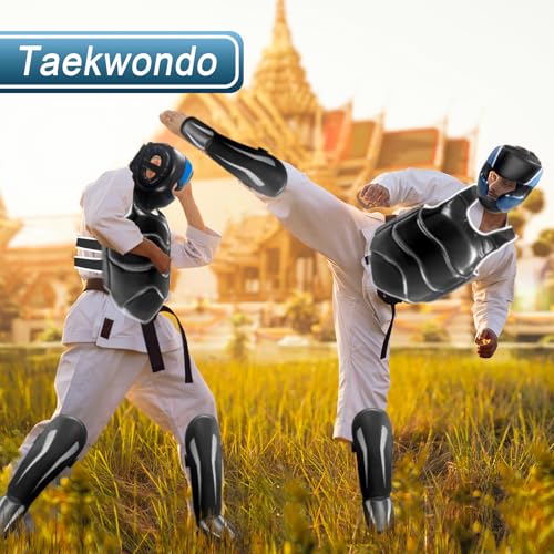 Image of Taekwondo Boxing Gear Set, Karate Sparring Gear Set Height Youth or Adults, Martial Arts Shin Guards /Chest Rib /Headgear /Mouthguards Guards Protective Gear Set