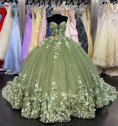 Off Shoulder Ball Gowns Long Quinceanera Dress 3D Flower Princess Dress3