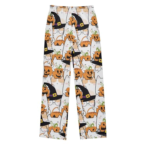 Halloween Cat Boys Long Pants Soft Trousers Elastic Waist Kids Lounge Bottoms with Pockets S-XL - Main Image