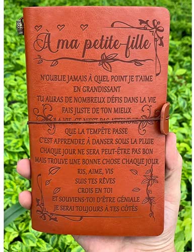 À Ma Petite-Fille Cuir Journal Cadeau, KAAYEE Cadeau Petite Fille - Carnet de Notes Classique Papier à Rayures et Papier Vierge de 140 Pages - Cuir Diary Carnet de Voyage Notebook A6 Cover