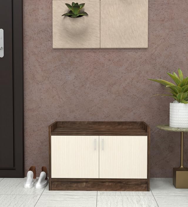Image of SPECIALITY PANELS 2 Door Shoe Rack with Storage Cabinet, Brown and White, 75x49 cm, DIY Assembly