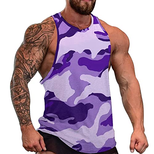 Camiseta de tirantes camuflaje morado para entrenar en el gimnasio