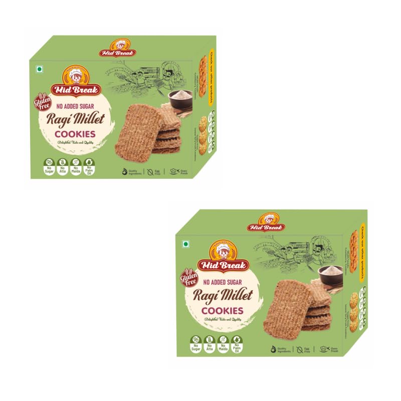 Image of Midbreak No Added Sugar Ragi Atta (Finger Millet) Cookies - 200gm (Pack Of 2) | Gluten-Free & Healthy Biscuits | Tasty Butter Biscuits | Healthy, Nutritious, and Delicious