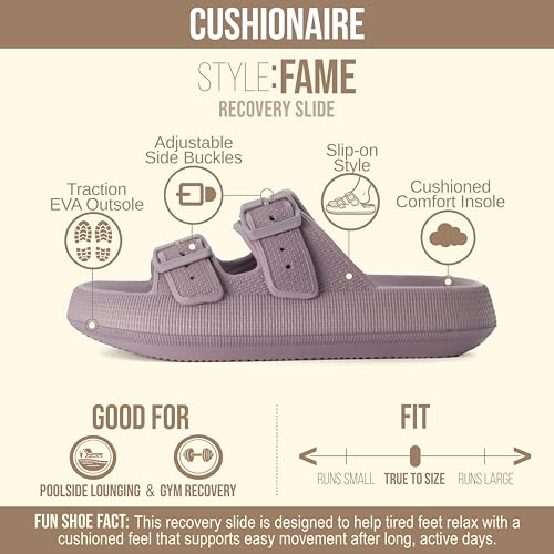 Image of CUSHIONAIRE Fame Pillow Recovery Sandals for Women, Adjustable Double Buckle Waterproof EVA Cloud Slides for Women