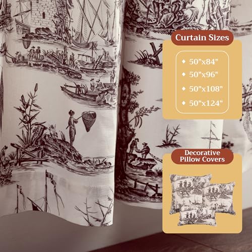 Image of Maison d' Hermine Curtains for Living Room 100% Cotton 50 inchx84 inch (Pack of 1) | 84 inches long Light Filtering Toile Curtains for Windows with Rod and Loop Pockets - Calais - Charcoal