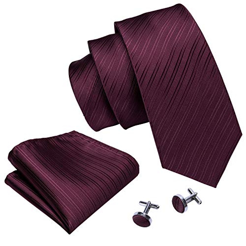 Image of Barry.Wang Plain Men Silk Ties Extra Long Satin Necktie for Wedding Business Handkerchief Cufflinks Set Solid Colors