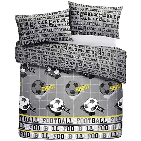 Contemporary Football Abstract Kids Bedding Printed Duvet Cover And Pillowcase Set, Grey - Single Size Cover