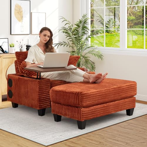 Chaise Lounge Chair Indoor with Ottoman, 42"W Corduroy Sofa Chair
