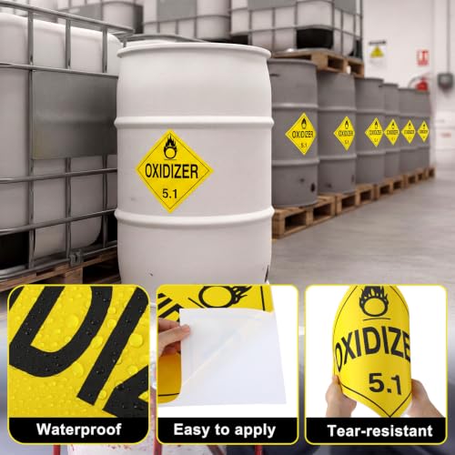 Image of 25 Pcs 5.1 Oxidizer Placard Stickers, 10.75 inch x 10.75 inch Removable Self-Adhesive Vinyl Hazard Compliant Labels for Short-Term Applications