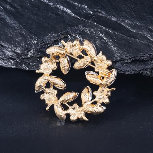 Image of Flower Wreath Brooches for Women Round Floral Rhinestone Lapel Pins Broach Blazer Dress Denim Jacket Clothes Badge Bridal Wedding Birthday Party Jewelry Gifts
