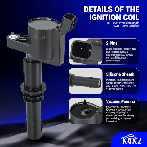 Image of DG511 Ignition Coil & SP546 Iridium Spark Plugs OE# FD508 UF537 7C3E12405AB | Compatible with 2005-2008 Ford F-150 /Expedition /F-250 F-350 Super Duty, 2005-2008 Lincoln Navigator Mark LT 5.4L V8