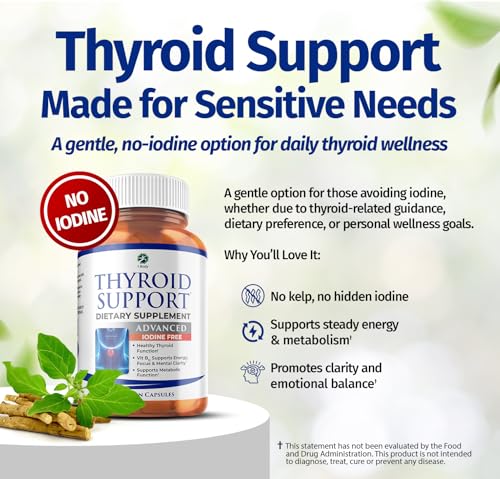 Image of 1 Body Thyroid Support Supplement for Women - Iodine Free Formula with Selenium, Zinc & Ashwagandha - Supports Energy, Metabolism & Hormone Balance - 60 Vegan Capsules