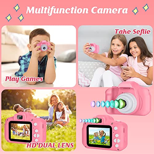 Image of CADDLE & TOES Kids Camera for Girls Boys, Kids Selfie Camera Toy 13MP 1080P HD Digital Video Camera for Toddler, Christmas Birthday Gifts for 3-10 Years Old Children (4GB, Pink)