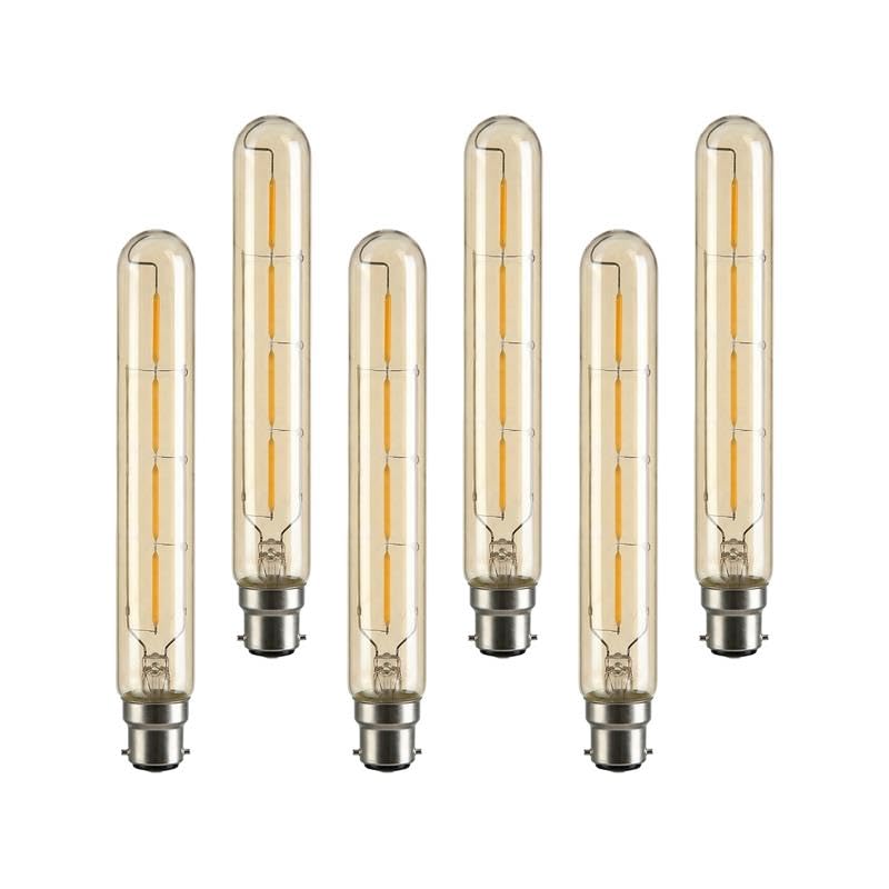 LEDSone Pack 6 | LED Tubular B22 Light Bulb, T185 4W (40W Equivalent) Dimmable WarmWhite 2700K LED Filament | 185mm BC Bayonet | Energy Saving Vintage Long Cage Light Bulb for Home Decoration