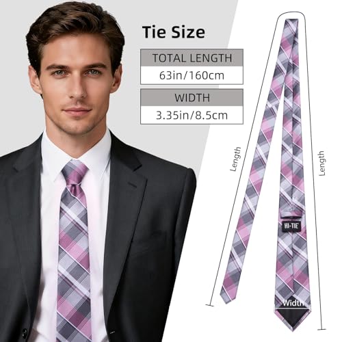 Image of Hi-Tie 63 inches Striped Paisley Extra Long Ties for Men Silk Necktie with Lapel Pin Tie Clip Big and Tall Men Formal Wedding