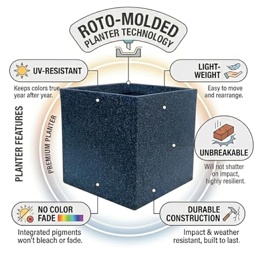 Image of Harshdeep Roto Pots - Quebec Square - Highly Durable, Lightweight UV Protected Planter for Indoor Outdoor Home Balcony Garden Decor, Stone Finish (Midnight Stone, Medium)