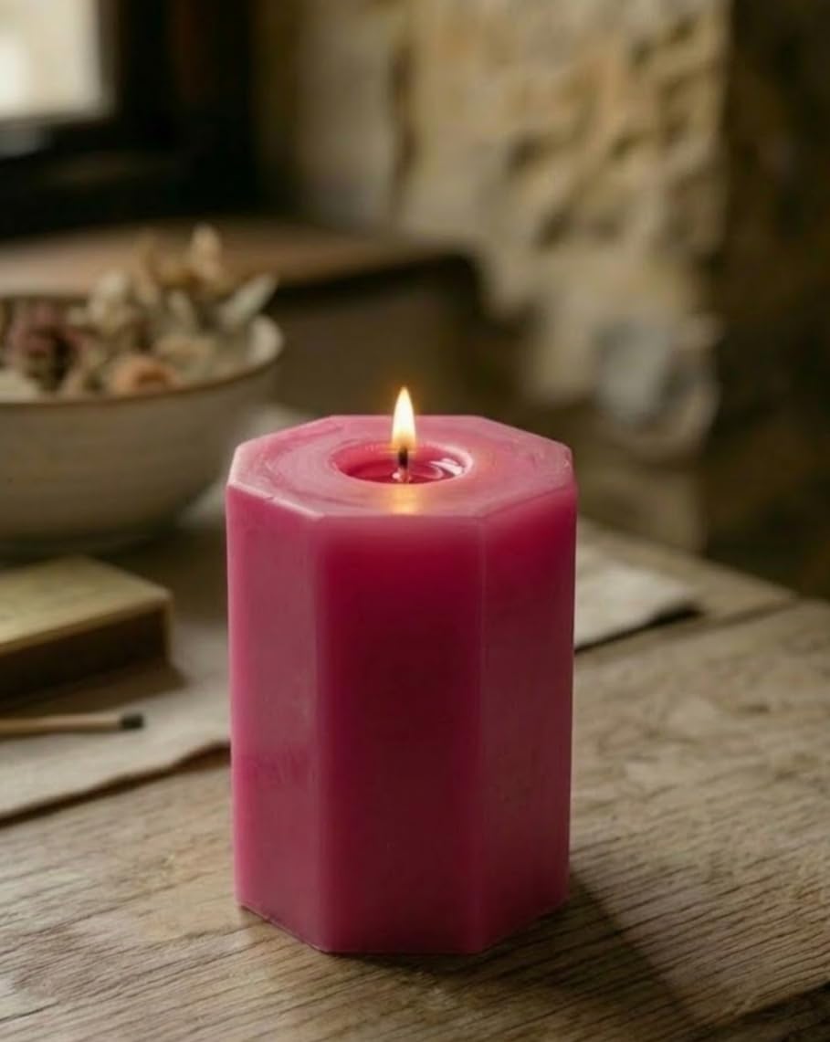 Pink Colour Octagon Shaped Scented Piller Candle (Pack of 1)-image-32
