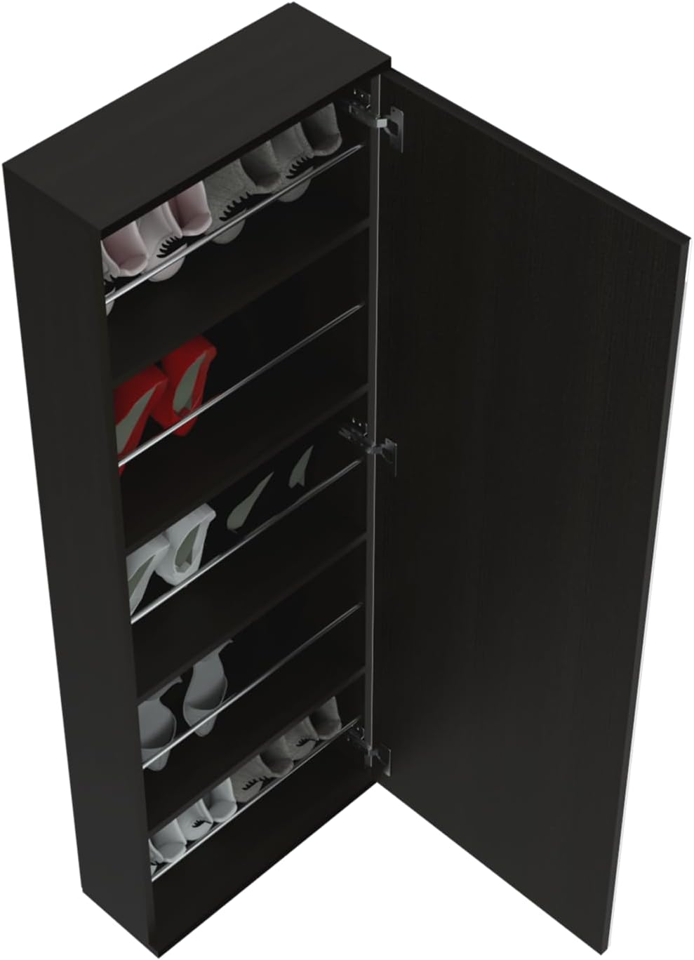 Leto Wall Mounted Shoe Rack with Mirror, Single Door, Capacity for Ten Shoes -Black