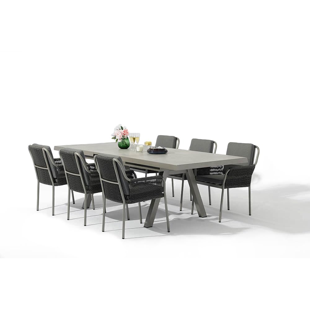 Tavolo da pranzo allungabile BUDA | Tavolo da giardino allungabile in alluminio con top ceramica, resistente ad intemperie e graffi | 200/260 x 100 x 74cm
