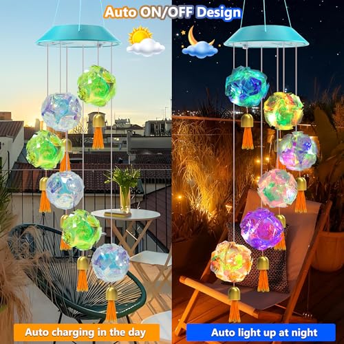 Image of Toodour Solar Wind Chime, Color Changing Hydrangea Ball Wind Chimes LED Decorative Mobile Waterproof Outdoor Solar Lights Gifts for Mom Grandma, Garden, Patio, Yard, Window Decoration Birthday Gift