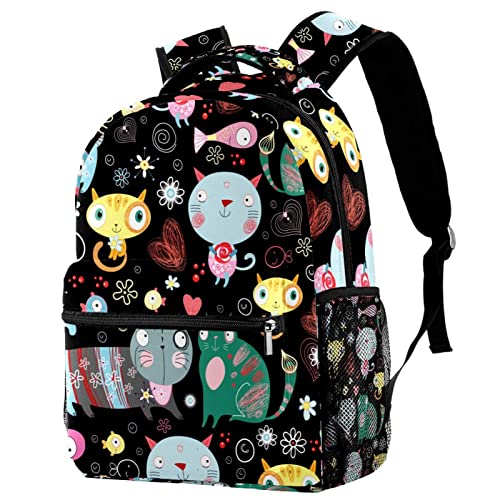 Sac à dos étanche à motif chat avec compartiment d'école rigide