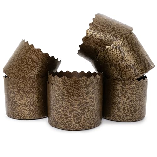 12 oz Easter Bread Paper Mold Kulich |12 pcs| - Paska Forms, Panettone Baking Molds - Italian Non-Stick Brown Design W 4.33 x H 3.35-In