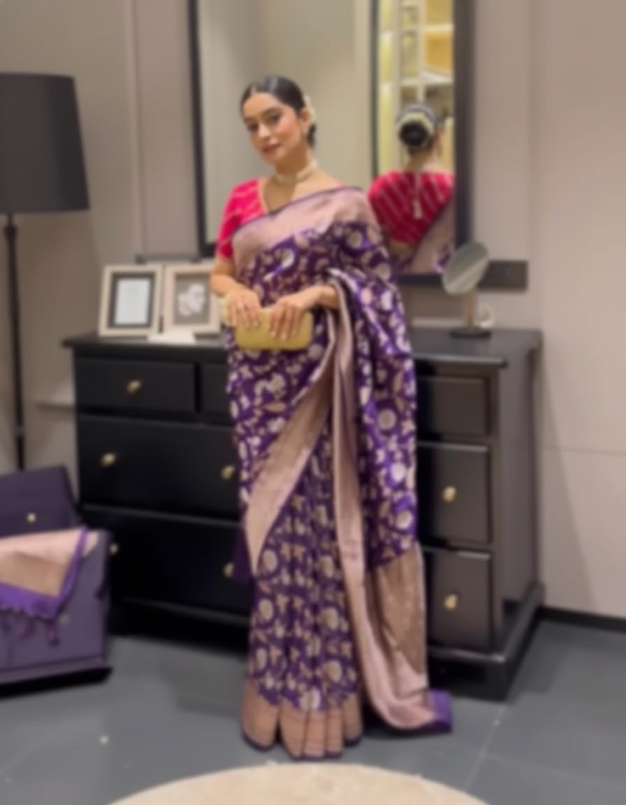 Vivatra Elegant Handloom Cotton Saree with Motif Design ? Lightweight & Soft Fabric Special Occassion (Pink_Violet) 3