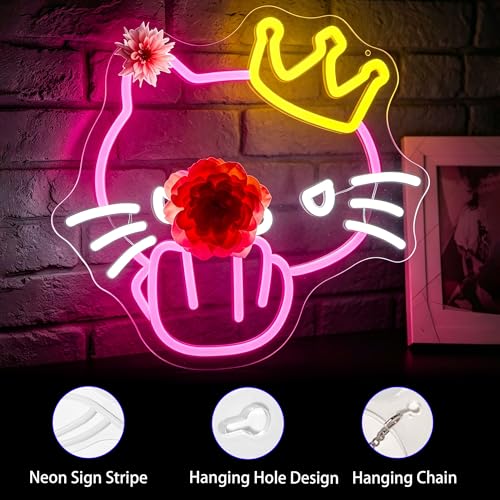Image of Neon Sign, FPLL Pink Cat Neon Signs for Wall Decor - Cute LED Sign for Bedroom, Party, Birthday, Bar Light up Signs Home Decor - USB Powered