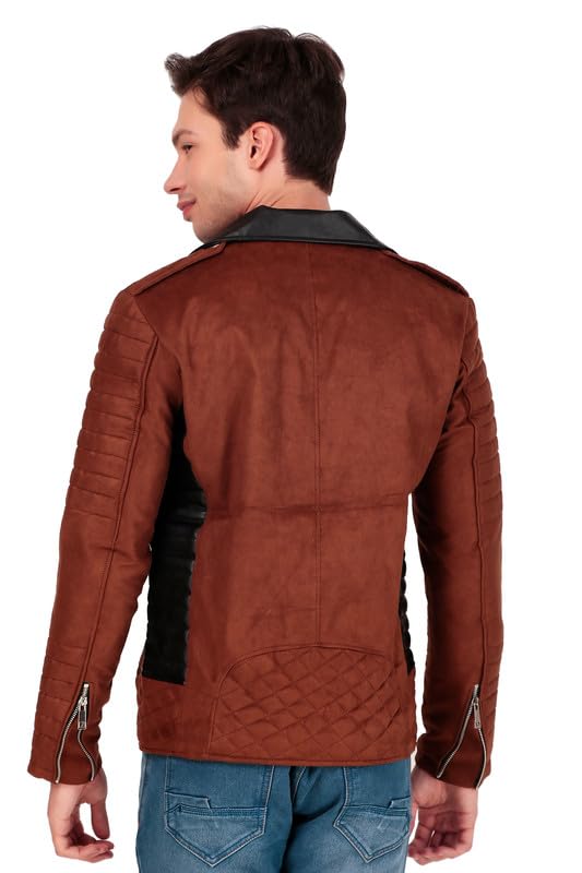 Image of Leather Retail Men's Casual Suede Leather Motor Cycle Jacket (Brown)