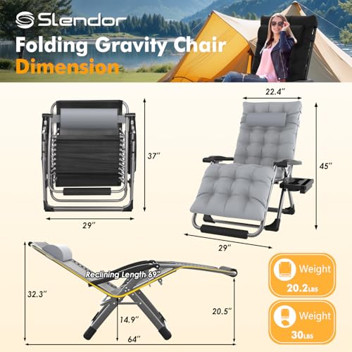Image of Slendor Oversized Zero Gravity Chairs XL,29in Padded Reclining Chair, Black | Recliner Lounge Chair, Folding Anti Gravity Chairs w /Aluminum Alloy Lock, Headrest, Cup Holder, Support 440lbs,for Lawn Patio