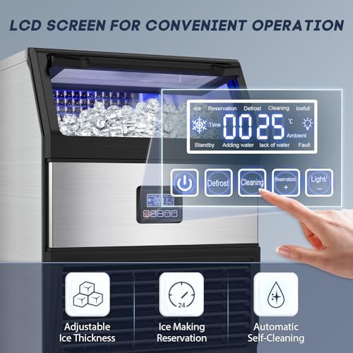 Image of SOZT Commercial Ice Maker Machine 250LBS /24H, Stainless Steel Under Counter Ice Machine with 75LBS Storage Bin, Self-Cleaning Freestanding Ice Cube Maker for Restaurant, Bar, Home, Office