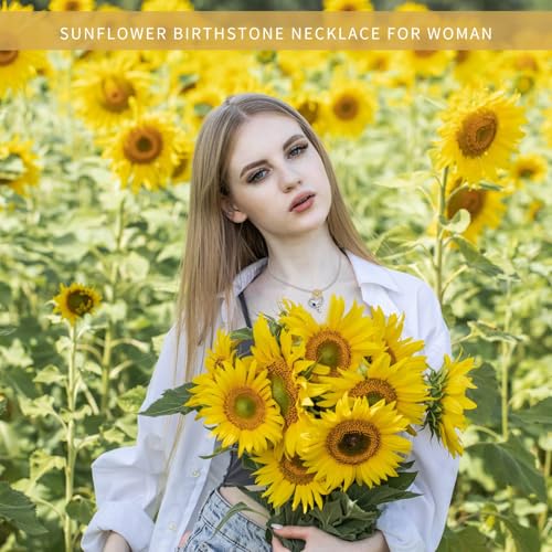 Sunflower Birthstone Necklace for Women, Sunflower Gift for Wife Birthday Gift Ideas Wedding Anniversary Birthday Gifts for Girlfriend You Are My Sunshine Pendant Necklace for Grandma Mom Daughter2