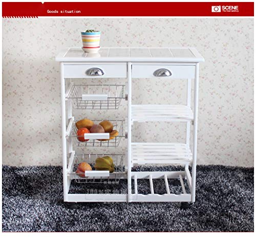 Seven&Plus Solid Wood Folding Utility Cart Kitchen & Dining Room Cart 2-Drawer Removable Storage Cabinet Storage Rack with Rolling Wheels White - Thumbnail 5