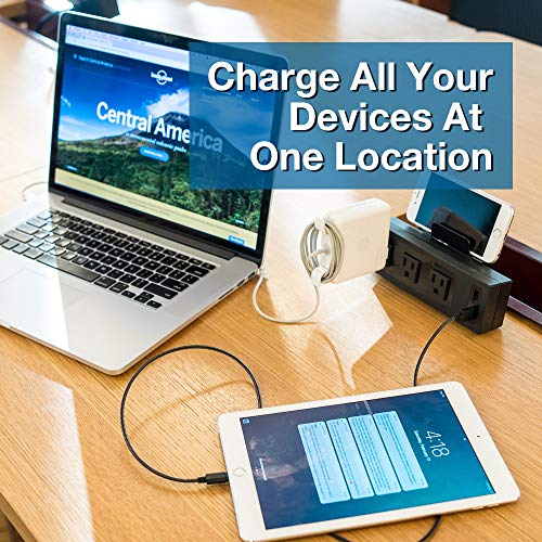 ChargeTech Desktop Outlets Power Strip - Mountable Desk Charging Station Includes 3 AC Outlets and 2 2.4A USB Ports with a Mount for Your Mobile Device or Tablet
