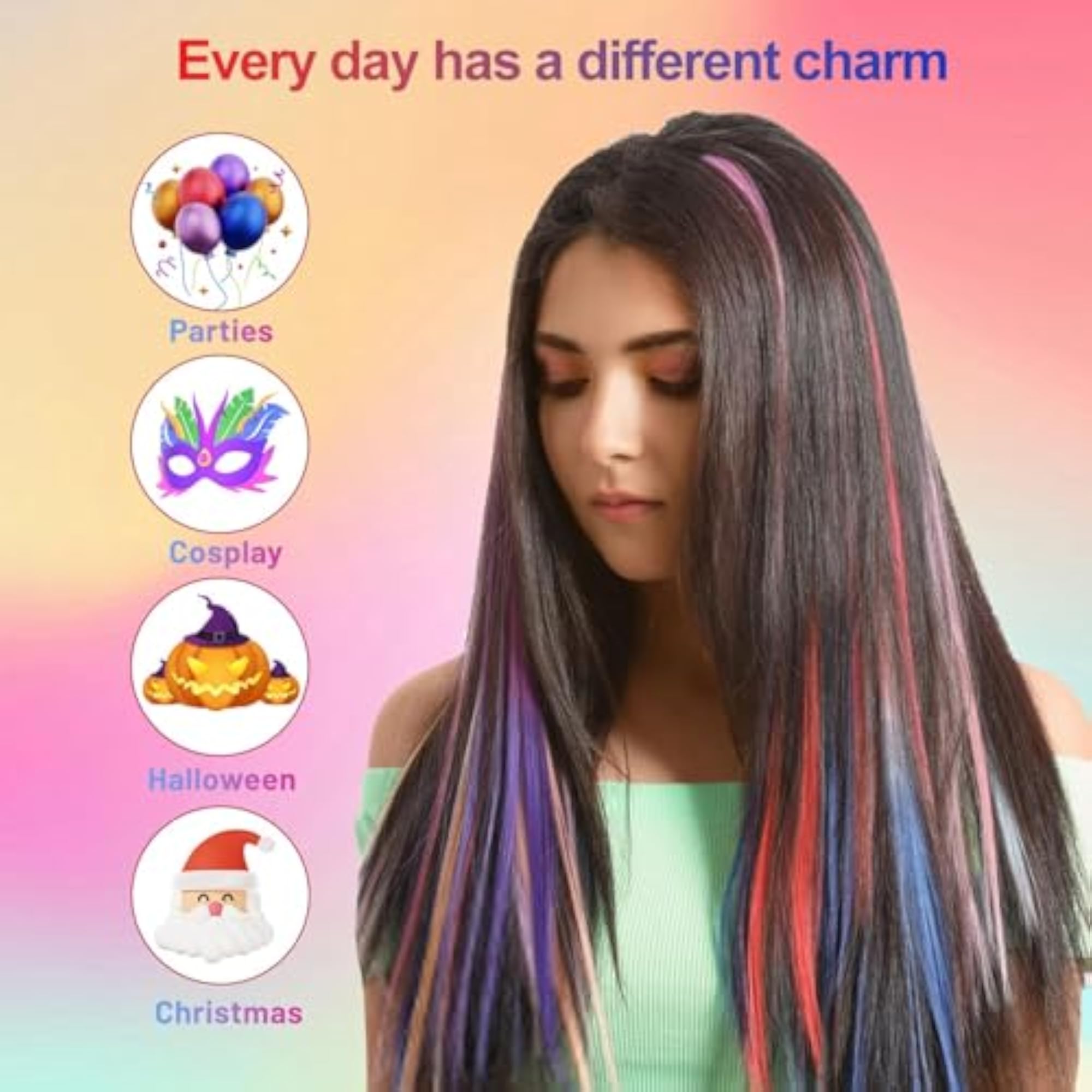 Long Straight Color Hair Streak Extensions for Kids