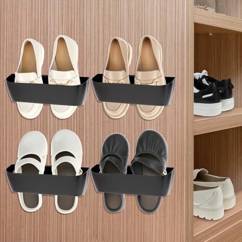 QWORK® 4 Piezas zapatero de pared, negro organizador de zapatos sin perforar o autoadhesivo, para autocaravanas, baños, salas de estar