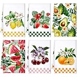 Bencailor 4 Pcs Fruit Kitchen Towels Apple Watermelon Dish Hand Towels Absorbent Tea Dishcloth for Summer Kitchen Bathroom Home Decor, 15.75 x 23.62(Fresh Color,Fruit)