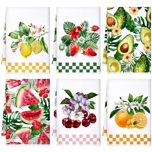 Bencailor 4 Pcs Fruit Kitchen Towels Apple Watermelon Dish Hand Towels Absorbent Tea Dishcloth for Summer Kitchen Bathroom Home Decor, 15.75 x 23.62(Fresh Color,Fruit)