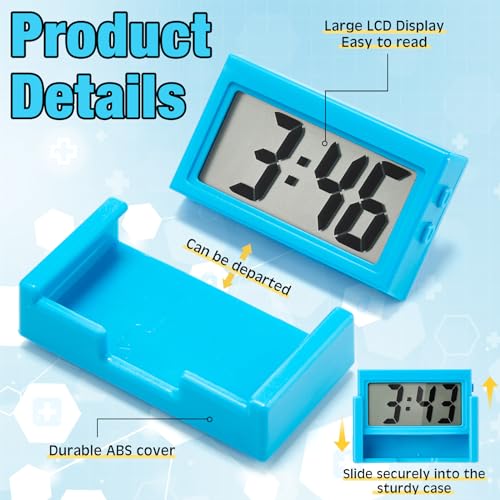 Image of Frienda 6 Pieces Mini Digital Clock Small Digital Clock Stick on Battery Operated Self Adhesive Bracket for Car Dashboard Fridge (Blue)