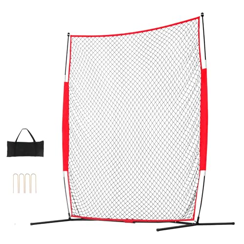 Happybuy Barricade Backstop Net, 7x7 ft Sports Barrier Netting, Portable Practice Equipment with Carry Bag, Protection Screen for Baseball, Softball, Soccer, Lacrosse & Hockey Training, Backyard Use