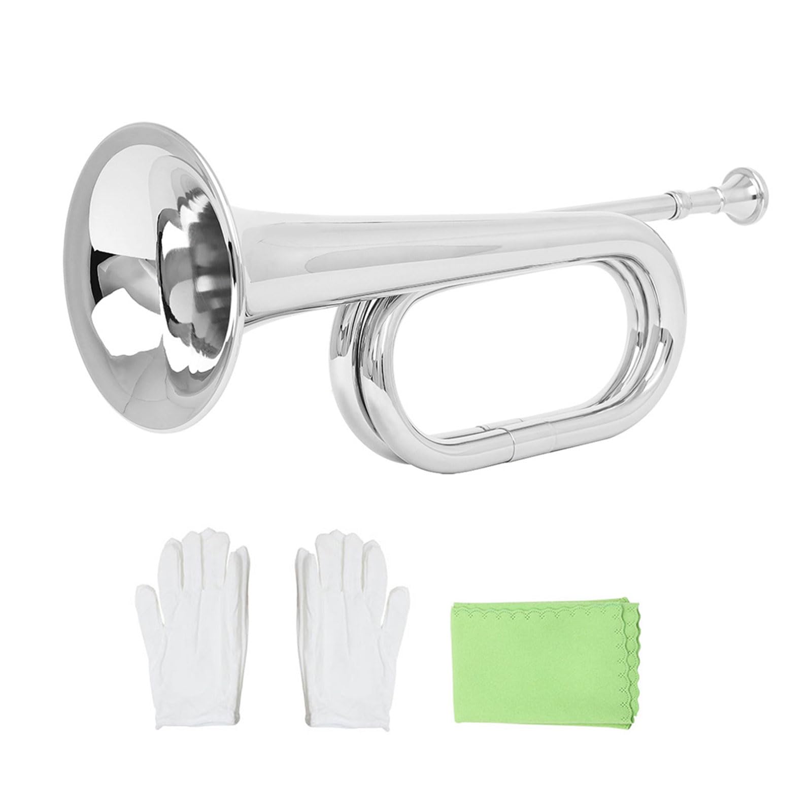 C Key Corneta con boquilla, juego de instrumentos de latón plateado con guantes y paño de limpieza para ceremonias escolares, práctica de banda y uso de apertura