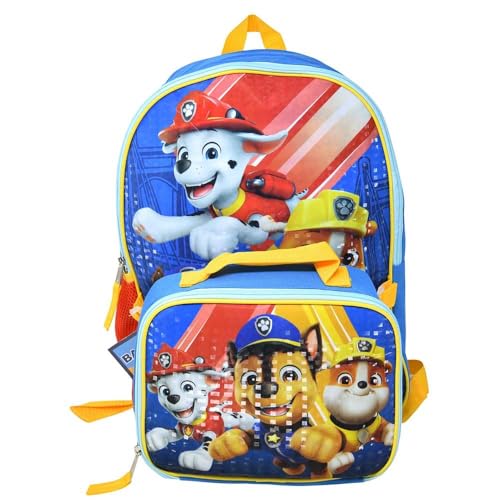 Bioworld Conjunto de mochila e lancheira infantil – Patrulha Canina 40,6 cm Mochila escolar leve com lancheira isolada – Perfeita para meninos da pré-escola e ensino fundamental