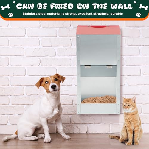 2 Pcs 15 Lbs Large Automatic Dog Feeders with Handle Acrylic Panel Galvanized Gravity Feeder Outdoor Hanging for Doggie Breed Dog Food Dispenser Container(Red) - Image 6