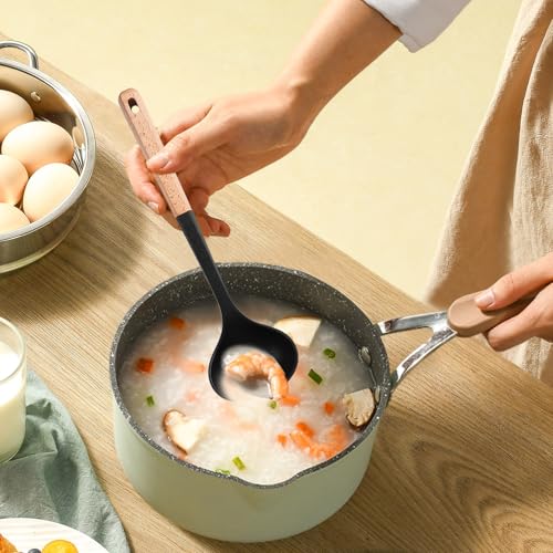 Silicone Cooking Spoons - Heat Resistant Kitchen Utensils, Nonstick Wood Handle Spatula Set with Multi-Purpose Design, Ideal for Baking, Stirring, Serving, and Cooking at Home or Restaurant – Image 4