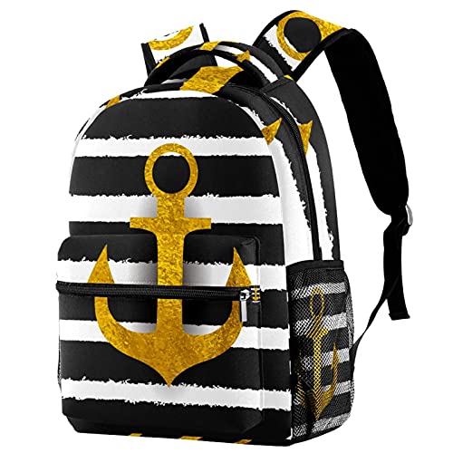 Sac à dos scolaire rayé noir avec porte-gourde pour fille et garçon