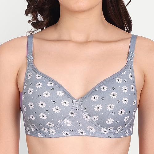 Image of Women Flower Printed Padded Bra - Made of Pure Cotton Full Coverage Non Wired Soft Cup for T-Shirt Saree Dress for Everyday