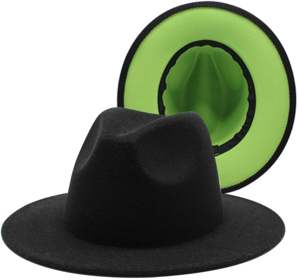 Wide Brim Fedora Hat, Red and Olive Green, Two-Tone Wool Felt